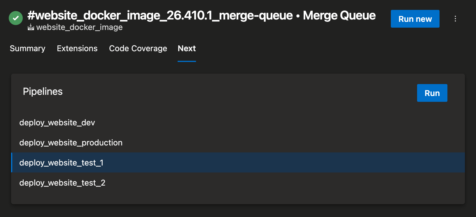 Screenshot of Next Run tab